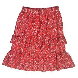 New Ann Taylor Tiered Maxi Skirt Red Floral Size L Large Elastic Waist